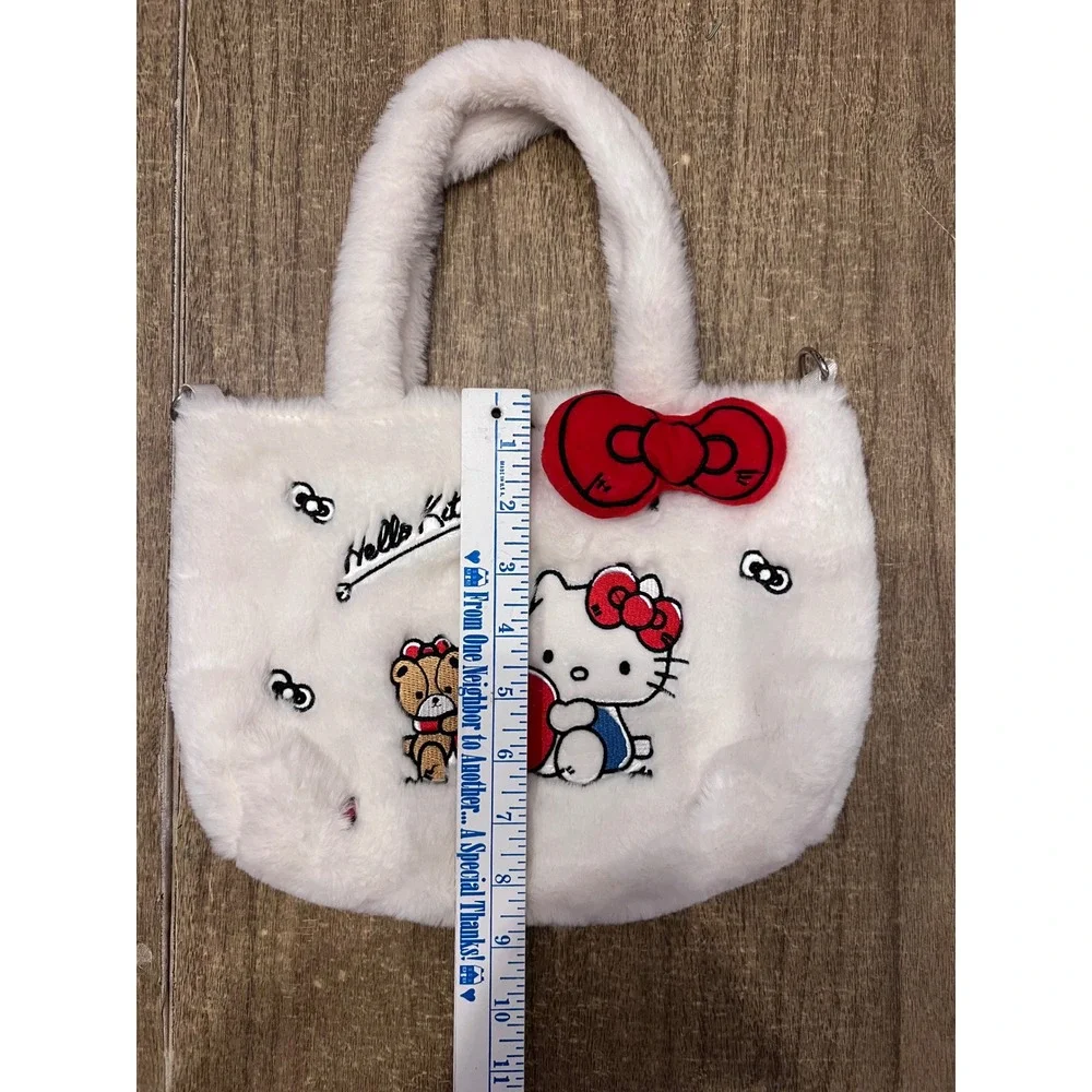Hello Kitty Mini White Fuzzy Tote With Bow Missing Crossbody Strap Sanrio Kawaii